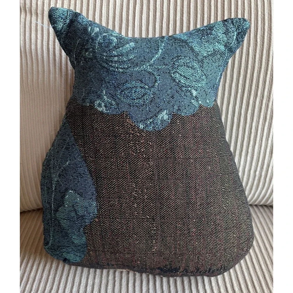 Owl Shaped Throw Pillow Tapestry Brown Blue Harvest Owl w/ Tie Christine Adolph